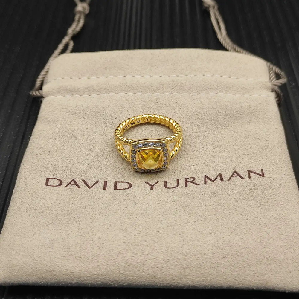 David Yurman yellow diamond and gold square diamond ring